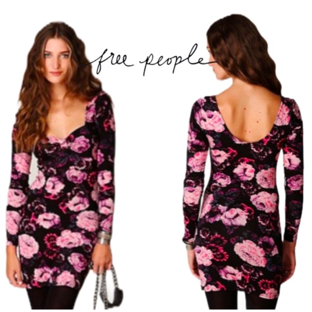 Free People Long Sleeve Bodycon Mini Dress Floral